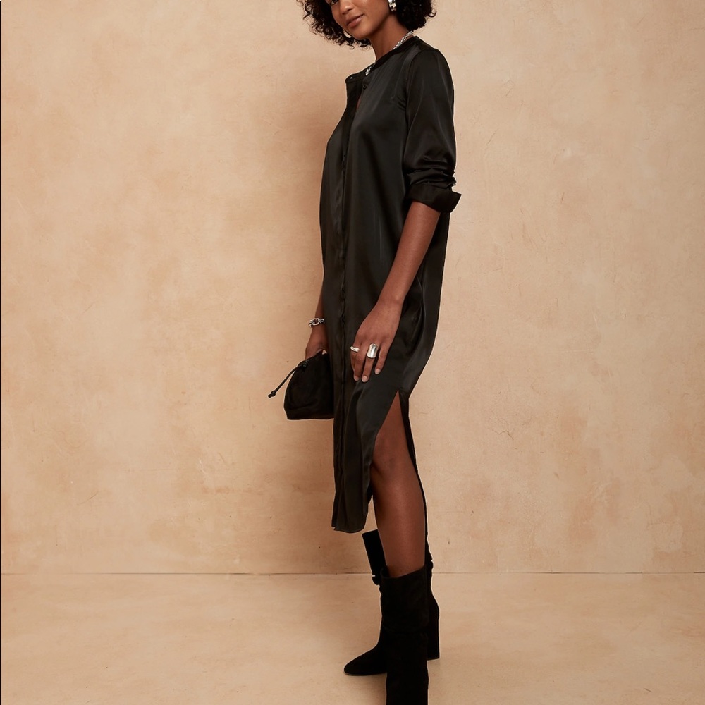Satin Button Down Shirt Dress